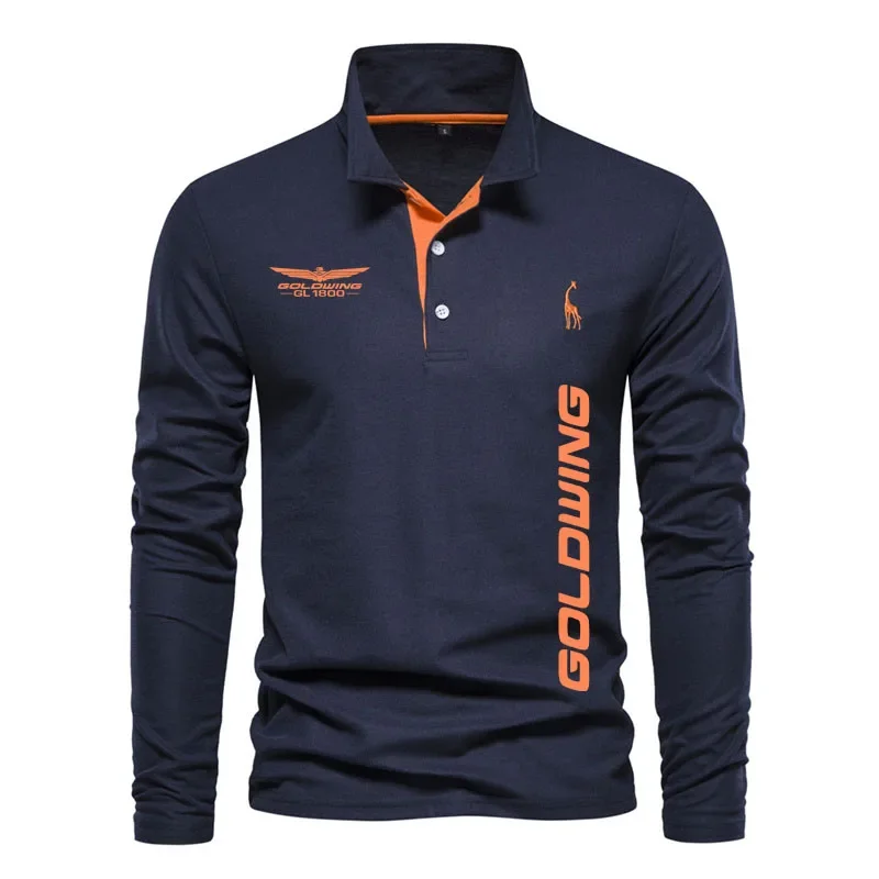 

100% cotton men's polo shirt Motorcycle gold wing GL1800 print Fashion Long sleeve High quality comfortable men's sweatshirt