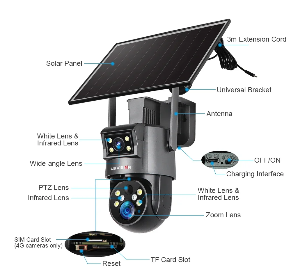 4K 8MP UBOX Solar Camera 4G SIM/WiFi 20XOptical Zoom 2-Screens Sloar Battery IP
