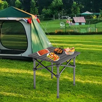 Outdoor Folding Table Heavy Duty Carbon Steel Height Adjustable Lightweight Metal Camping Hiking Backpacking Picnic BBQ Portable 2