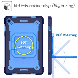 Full - Body Drop Protection Tablet Case with 360° Rotating Hand Strap and Stand for TAB A9 PLUS 11 inch (NavyBlue)