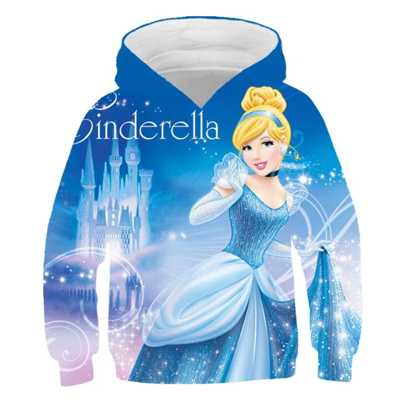 

2022 Baby Kids Girls Cinderella Hoodies Clothing Children's Autumn Winter Rapunzel Belle Sweatshirts Cartoon Casual Hooded Tops