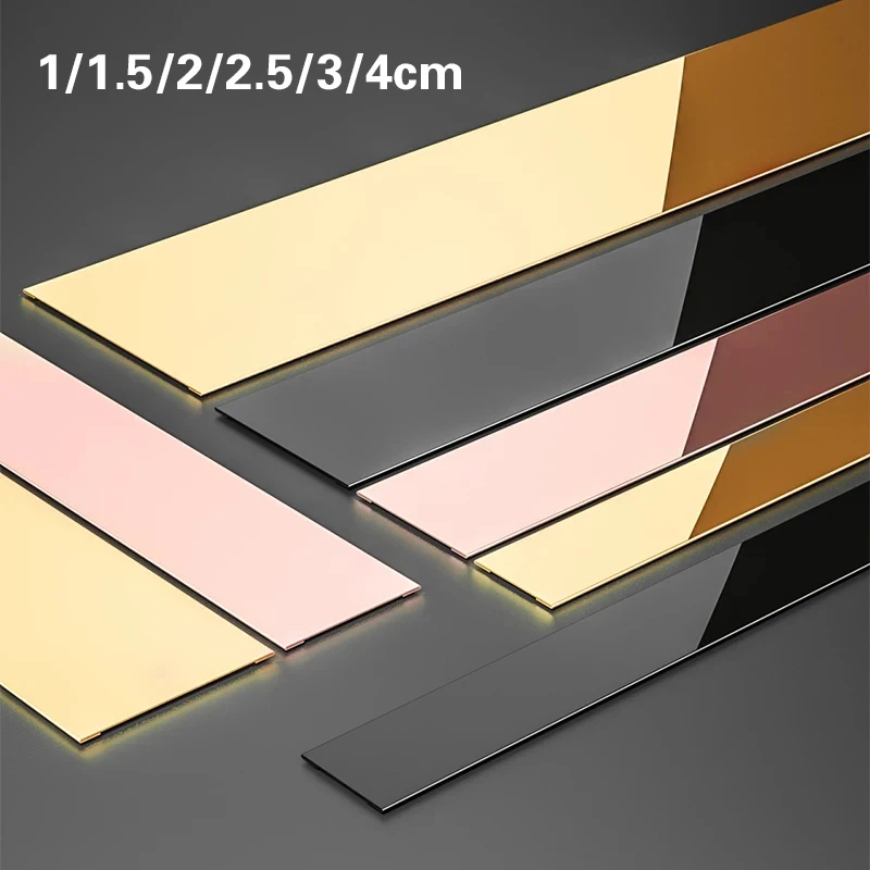 

5M Mirror Stainless Steel Flat Decorative Line Self-adhesive TV Background Wall Ceiling Edging Strip Titanium Gold Wall Sticker