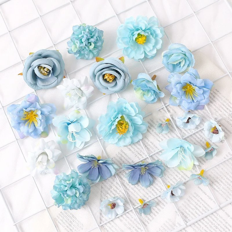Blaue künstliche Rose Blume Kopf Seide gefälschte Blumen Home Room Decor Garten Hochzeit Dekoration Party Garten DIY Geschenke Zubehör – Detail 9