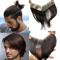 Men Frontal Hairline Toupee 100%Human Hair Skin PU Man Hairpieces Topper For Natural Hairline Replaceme #2 Dark Brown Color