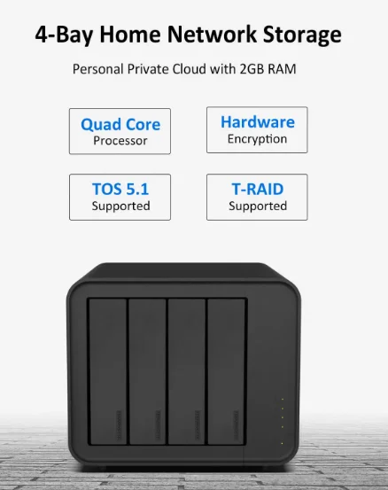 TERRAMASTER F4-212 4  NAS  ھ CPU, 2GB DDR4 RAM, Ʈũ  丮,  Ŭ (ũ)  HDD: 