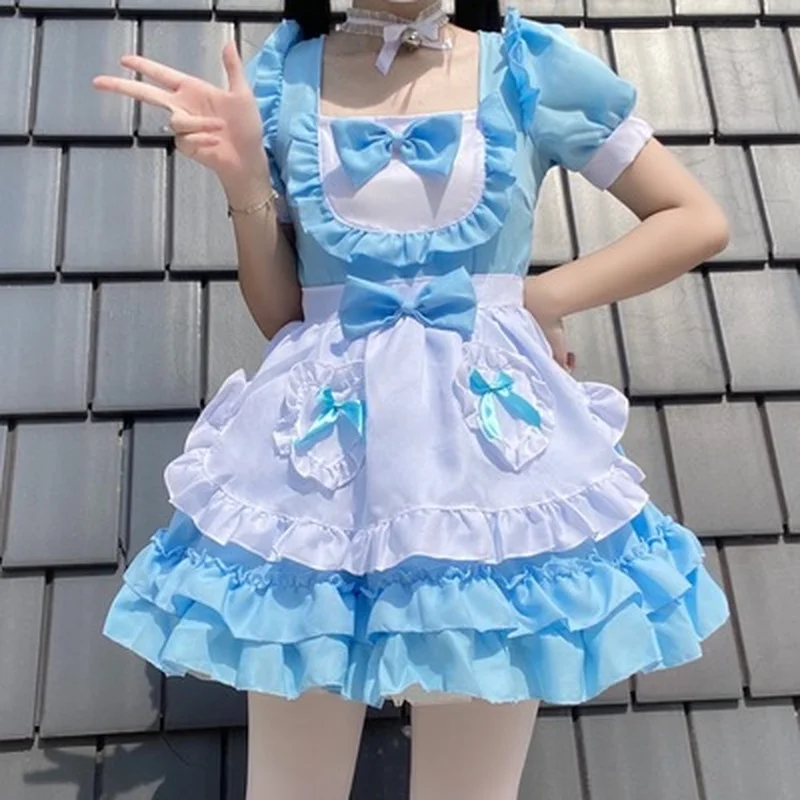 Lolita Vestido bonito rosa plissado empregada roupa kawaii arco nó gato  pata Menina japonesa JK cosplay trajes S-5XL diária uniforme festa