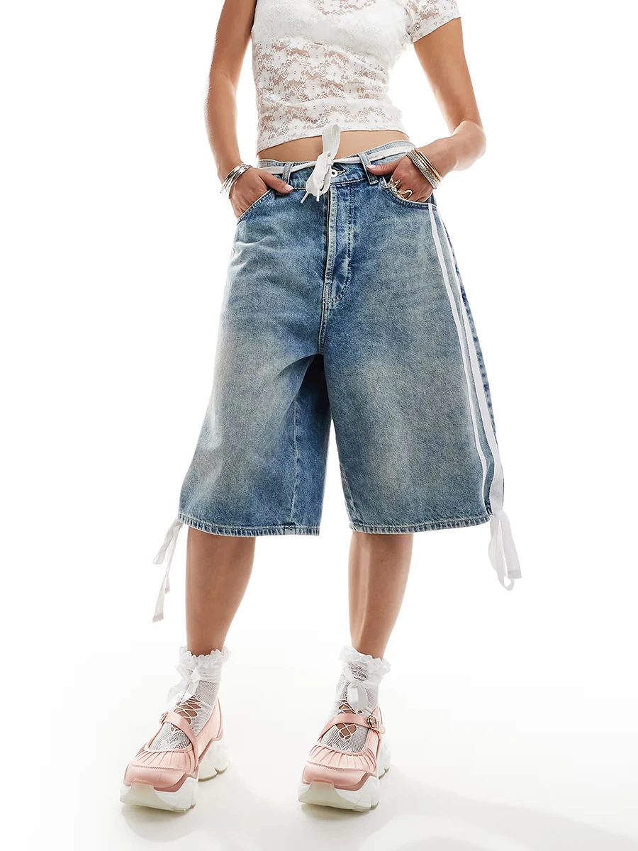 Women s High Waisted Denim Shorts with Distressed Detailing and Frayed Hemline for a Trendy Casual Look