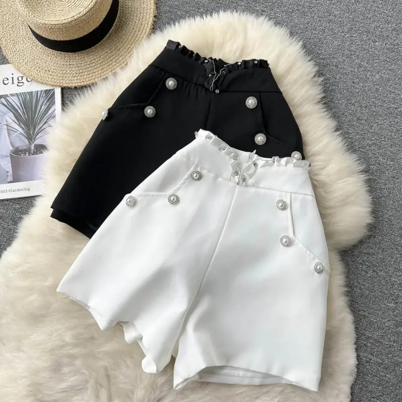 High Waist Button Wide Leg Shorts Women 2022 Spring Summer New Black White Casual A-line Shorts Hot Shorts Streetwear women's clothing stores