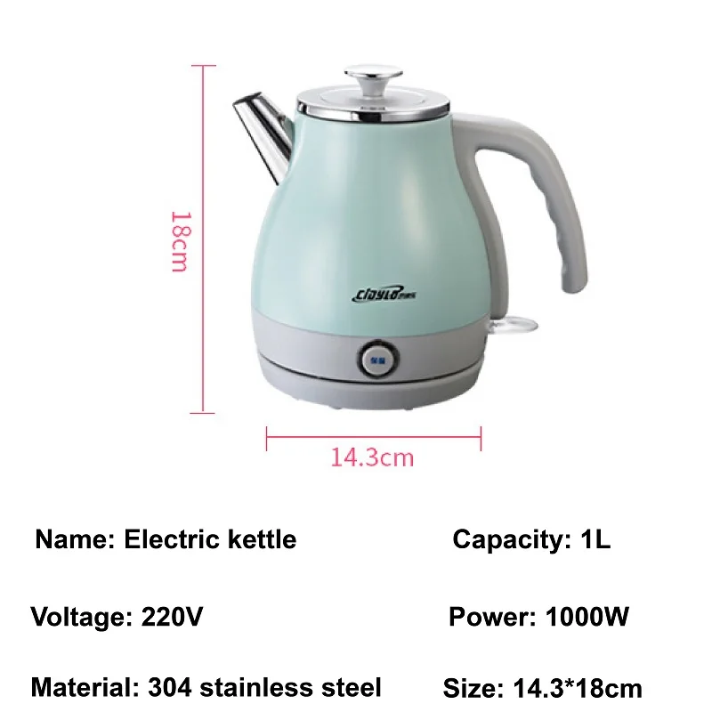 1000ml Electric Kettle Portable Travel Kettle 304 Stainless Steel Teapot Thermal Kettle Automatic Power Off Kitchen Tool 1000W 6