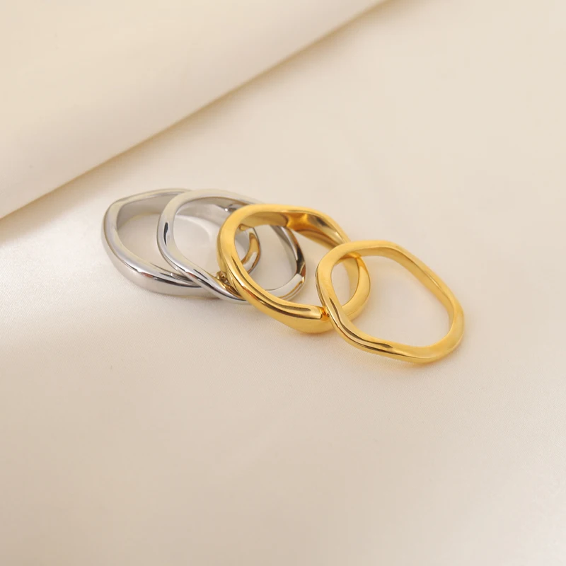 Joolim Jewelry High End PVD No Fade&Waterproof Fashion Minimalist Wave Shaped Stainless Steel Ring for Women stainless steel ring finger ring
