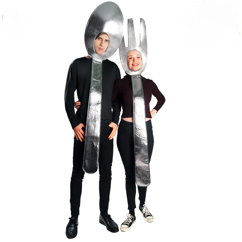 

Halloween Carnival Funny Cosplay Costume Cutlery Knife and Fork Headdress Holiday Dress Up Oufits Party Clothes Adult Garment