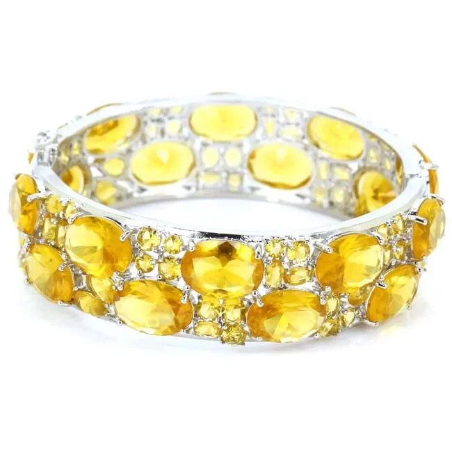 925 SOLID STERLING SILVER Customized BRACELET Big Heavy Purple Spinel Kunzite Golden Citrine Green Amethyst Woman's Gift 7.5inch
