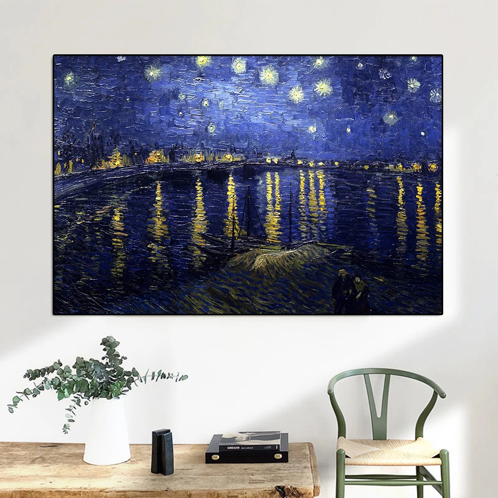 

Starry Night Over The Rhone Classic Abstract Canvas Painting Famous Artist Van Gogh Artwork Poster Wall Art Room Home Decor Gift