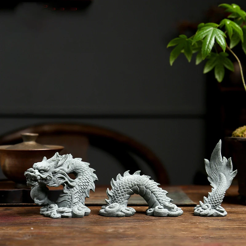 Tea Pet Ornaments Green Sandstone Chinese Dragon Ornament Creative Tea Pets Micro Landscape Fish Tank Bonsai Home Decorations