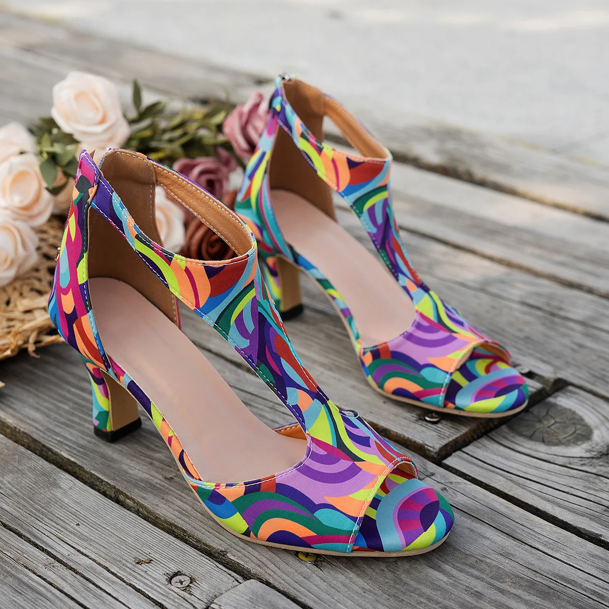 Fashionable Fish-mouth Fashion Sandals, Sexy Thick-soled Wedge Heel Sandals, 2025 Summer New Style Rear Zipper High Heel Sandals