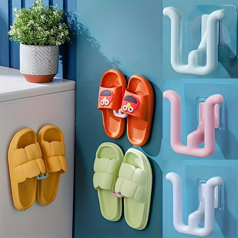 4pcs Colorful Self-Adhesive Slipper Rack-Waterproof,Wall-Mounted Shoe Hook for Bathroom and Bedroom Decoration,Easy Installation
