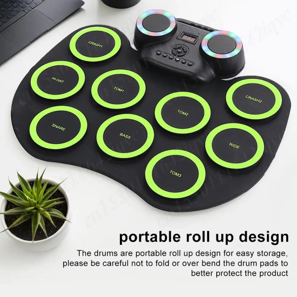 Electronic Drum Set USB Roll-Up Drum Practice Pad Sticks Pedals 9-Pads Electric Pad Compact Size for Kids