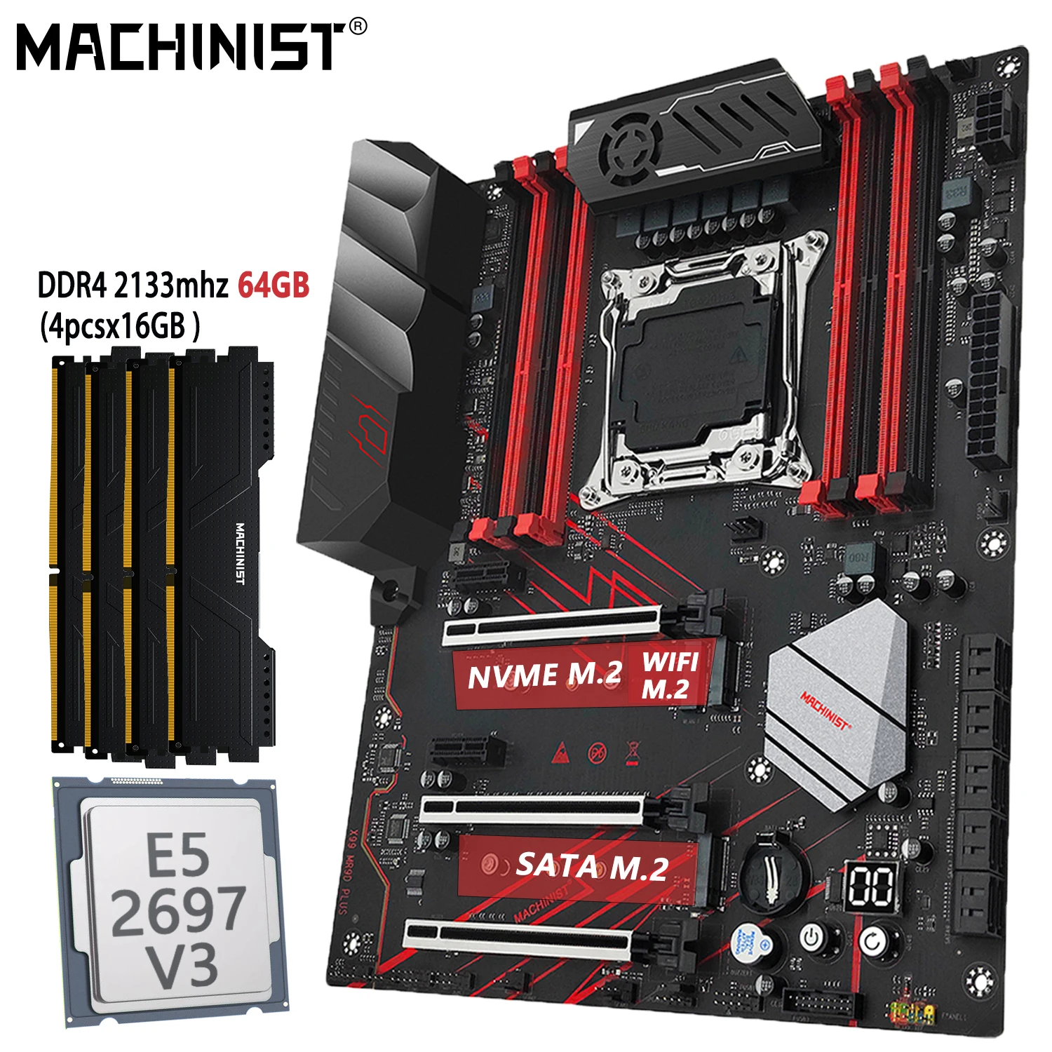 Machinist X99 Set Scheda Madre Lga 2011-3 Kit Intel Xeon E5 2697 V3 Cpu 64Gb = 4X16G Ddr4 Ecc Ram Memory Ssd Nvme M.2 Mr9D Plus