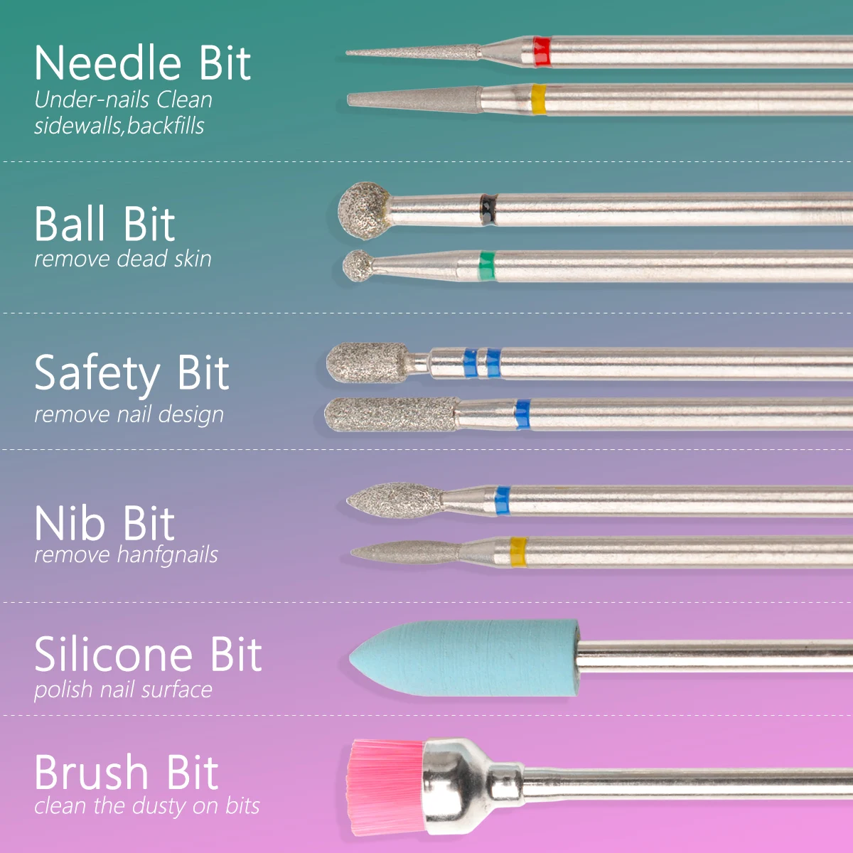 14pcs/set Nail Drill Machine Bit Nail Gel Removal Polishing Tools Pedicure Manicure Rotary Grinding  Buffer Polisher 6