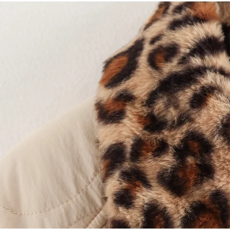 Parkas acolchadas de leopardo de doble cara para mujer, abrigo vintage de polar con solapa y botones, de manga larga, ropa de abrigo gruesa y cálida para mujer 2025