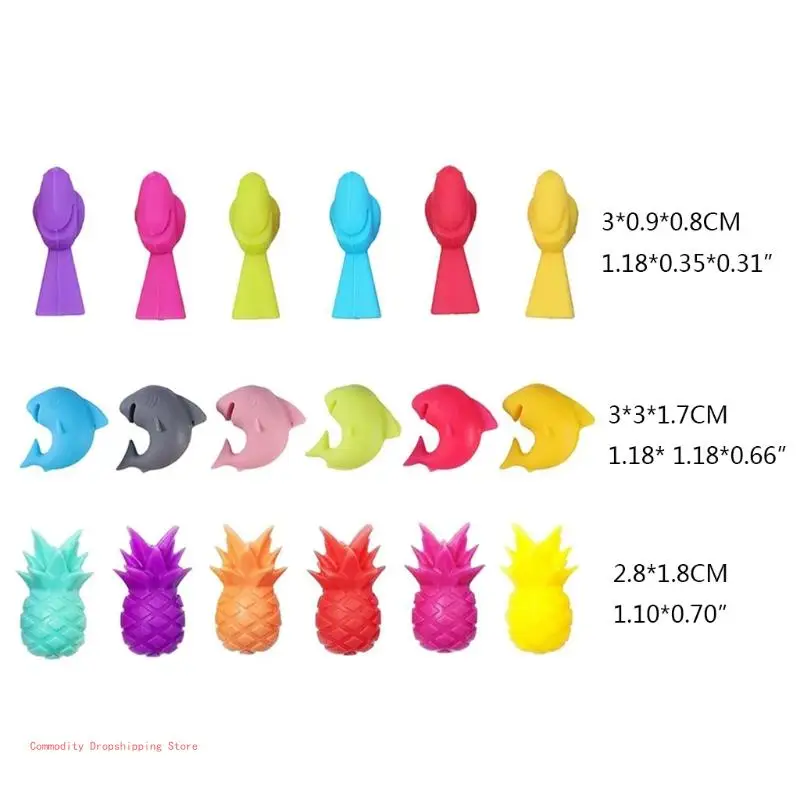 Wine Glass Markers Set of 18, Dolphin, Pineapple, Bird, Silicone Drink Glass Tags, Cup Labels, Signs Identification