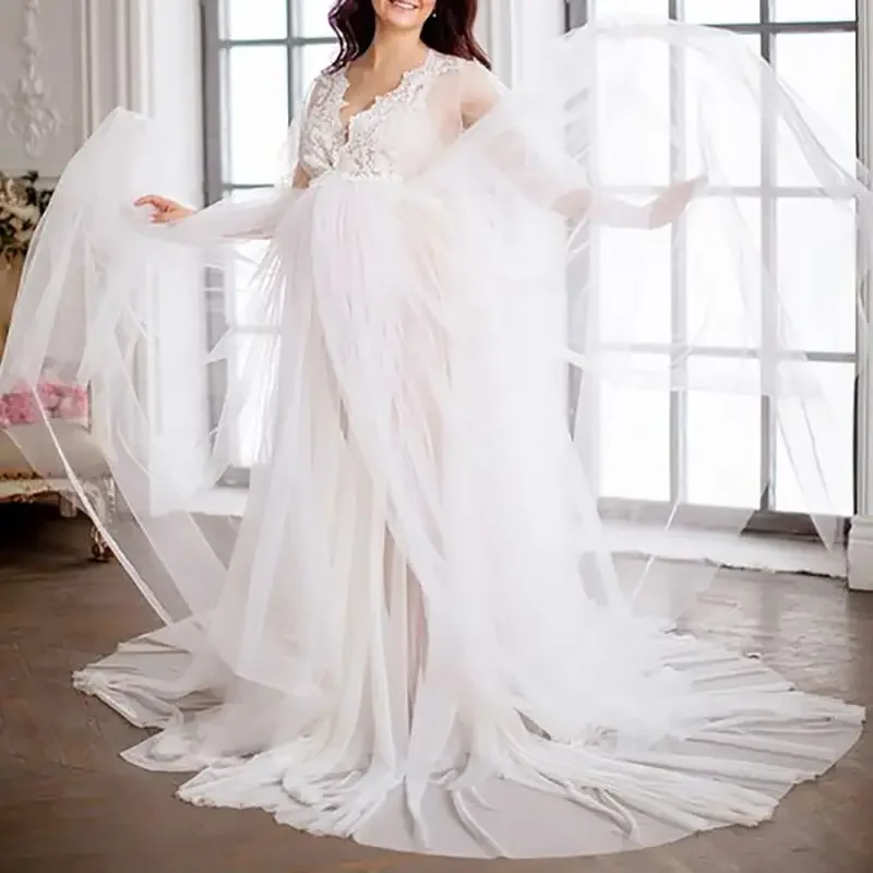 

Hot Sexy Long Dress For Pregnancy Photography White See Throught Tulle Maxi Baby Shower Gowns Maternity Women Photoshoot Dresses