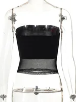 Corset en maille pour femme, haut court noir, bustier tubulaire en patchwork, camisole sexy initiée, streetwear d'été, mince, sans bretelles, précieux, Y 6