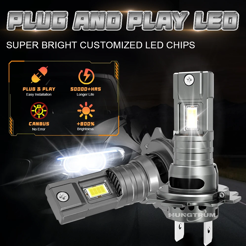 H1 H4 H7 LED 헤드라이트 200000LM 9003 HB2 스포트라이트 자동차 다이오드 헤드라이트 무선 플러그 앤 플레이 CANBUS 전구 IP68 방수