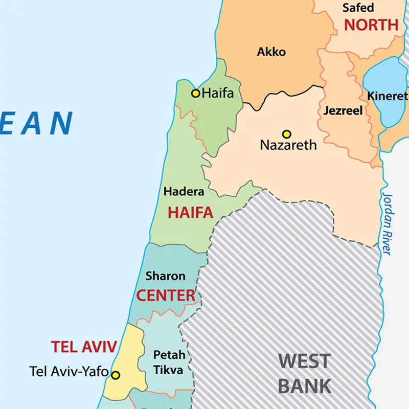 100*150cm The Israel Administrative Map In English Non-woven Canvas Painting Wall Art Posters Home Decor School Supplies