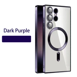 Magnetic Plating Clear Case with Lens Protection and MagSafe Compatibility - S24 (Dark Purple)