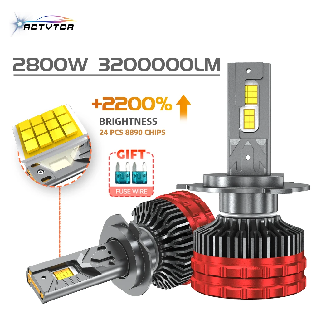 ACTVTCA H4 H7 LED CANBUS H11 H1 9005 HB3 9006 HB4 9007 9008 9012 LED Headlights 2800W High Power 3200000LM Car Headlamp Bulb