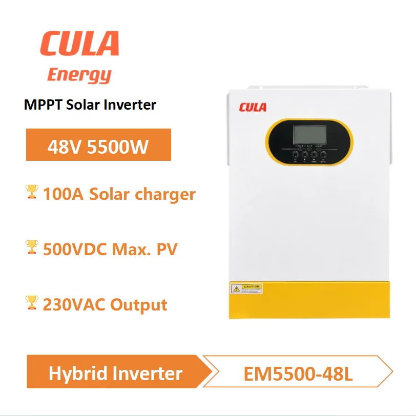 

CULA Solar Inverter 48V 5500W 6200W Built in MPPT 100A Solar Controller 230VAC Out-put Voltage Max PV 500VDC Support Battery