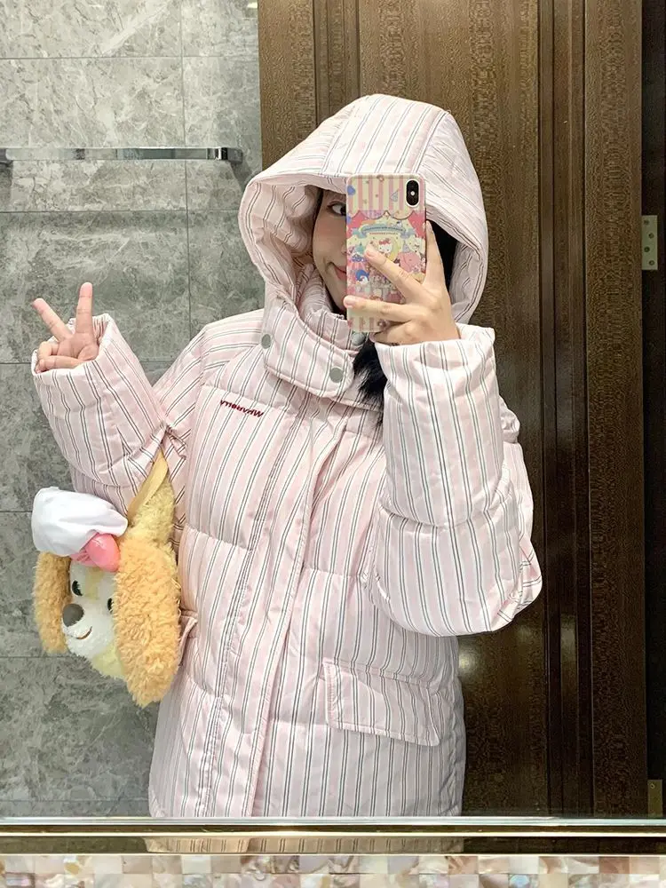 2025 Winter New Hooded Jacket Korean Loose Warm Thick Cotton Coat Women Printing Overcoat Quilted Coat Women Long Parkas Outwear