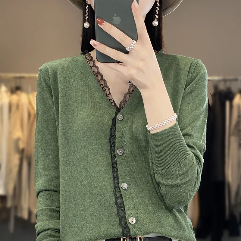 2023 봄과 여름 캐시미어 가디건, 여성 v넥 니트 스웨터 패션 니트웨어, 솔리드..