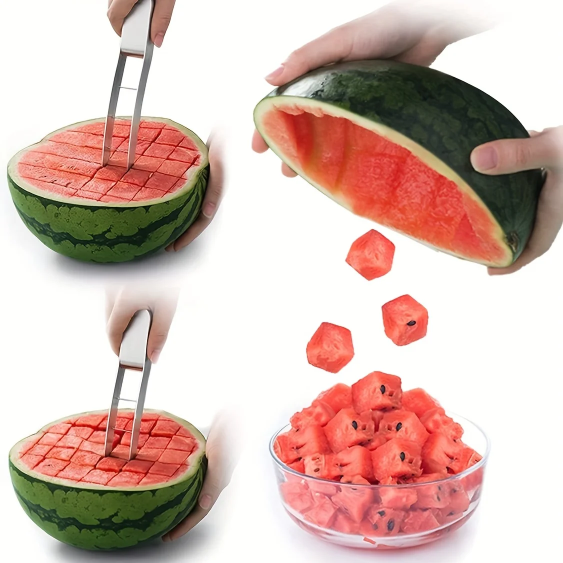 1PC Watermelon Cutter Stainless Steel Quick and Safe Cube Cutter for Fruit Salad Melon-Easy Slicing Kitchen Tool
