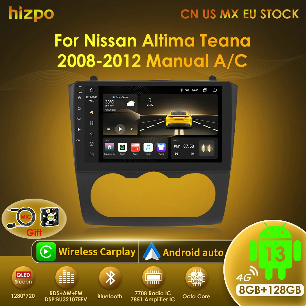 Hizpo AI Voice Android 13 dla Nissan Altima Teana 2008 2009 2010