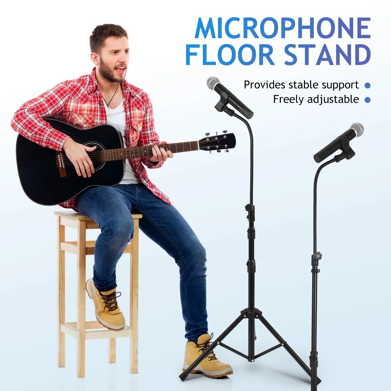 1 Set Microphone Stand Floor Tripod Heavy Duty Adjustable Metal Mic Holder For Recording Broadcasting Live Streaming Portable 4