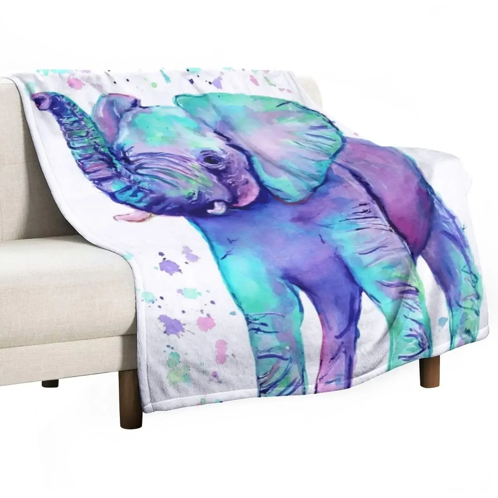

Colourful Watercolour Elephant Throw Blanket For Decorative Sofa Giant Sofa halloween Furrys Blankets