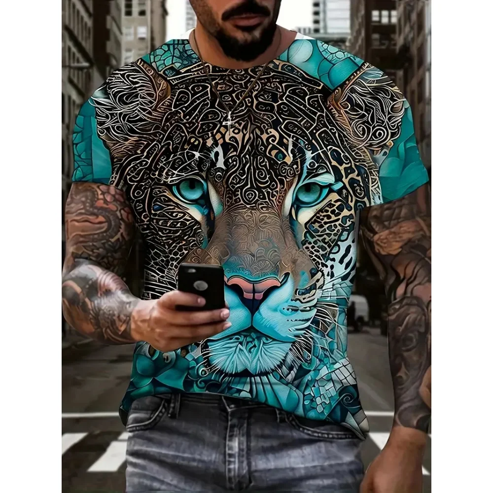 

2024 Men T Shirt Summer Fashion Short Sleeve Retro Animal 3d Printed Men's Clothing T Shirt For Men Vintage Daily Casual Top Tee