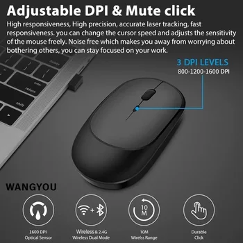 Wireless Mouse Rechargeable BT Mice Wireless Computer Mause Ergonomic Gaming Mouse for Laptop PC 1600DPI 3