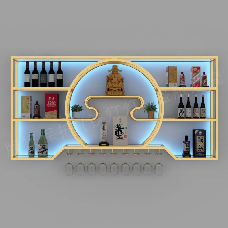 Luxury Liquor Store Wine Rack Gold Large Modern Wine Rack Wall Mount Commercial Display Cabinet Stojak Na Wino Decoration