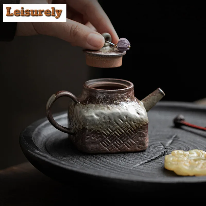 100ml Old Rock Mud Bud Square Teapot Antique Tea Infuser Pot Household Tea Soaking Kettle with Filter Teaware Accessories Gift