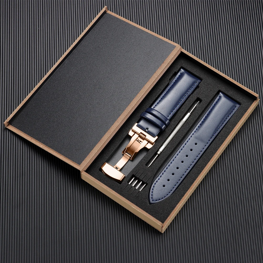Luxury Genuine Leather Watchband - Men's and Women's Business Wristwatch Strap with Gift Box