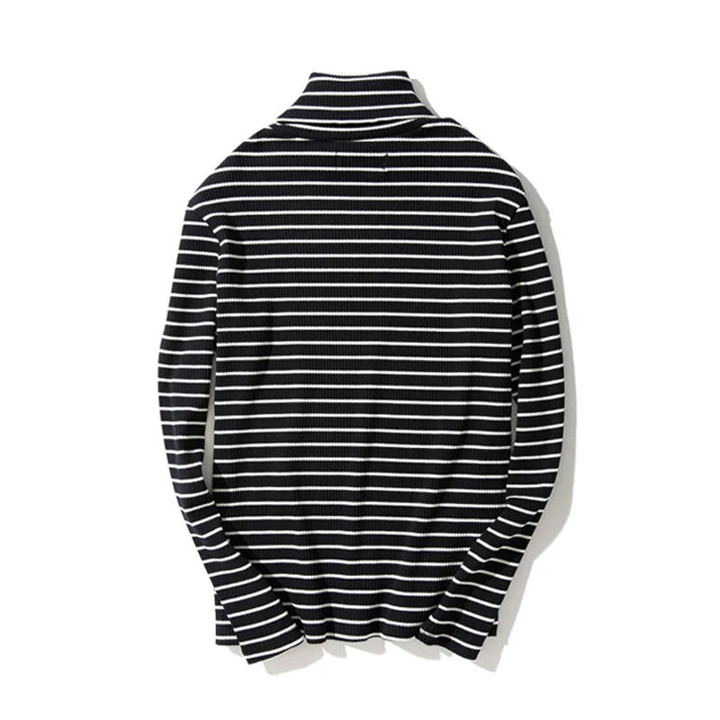 

Spring Men's Retro Striped Turtleneck Long Sleeve Pullover T-shirt Base Tee Tops Long Sleeves Vintage Style All-match Fashion
