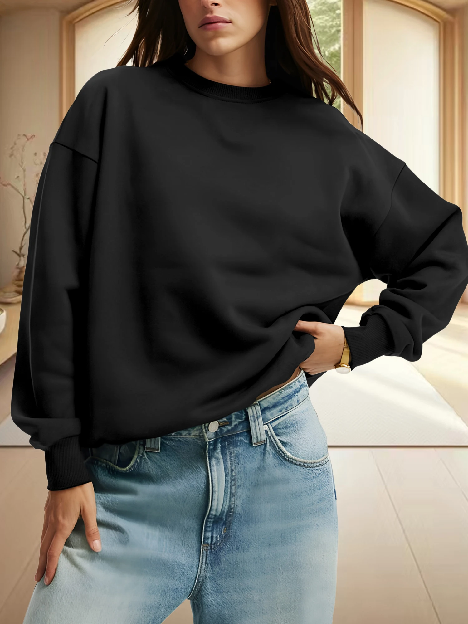 Kadın Rahat Kesimli Sweatshirt Yumuşak Kumaş Büyük Beden Günlük Kazak