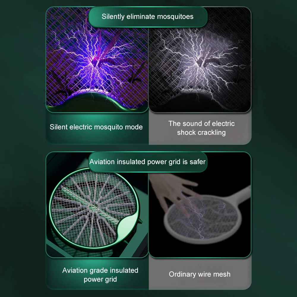 Description Picture 5 of item3000V Electric Mosquito Racket Mosquito Killer Lamp USB Rechargeable Foldable Mosquito Swatter Fly Swatter Repellent Lamp