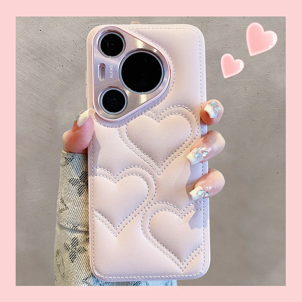 Luxury Electroplated Leather Phone Case with Cartoon Love Heart Design - Soft TPU Protective Back Cover