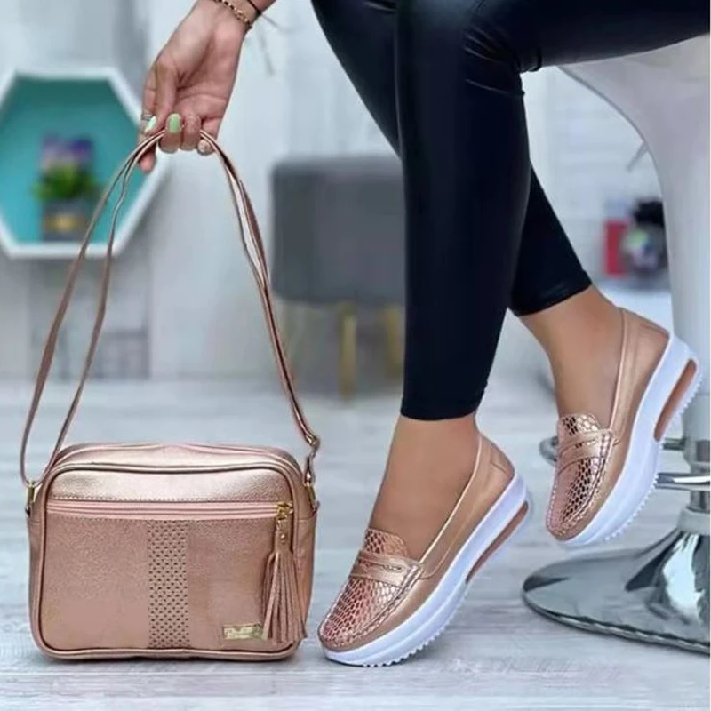 Mocasines de plataforma con suela gruesa para mujer, sin cordones calzado Color dorado rosa, novedad de 2022| | - AliExpress