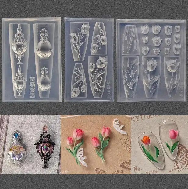 1ks růže tulipán lotos 3D akryl plíseň  lilie z  dolina  dráp umění dekorace  hřebíky DIY design silikon  dráp umění  hřebíky  plíseň