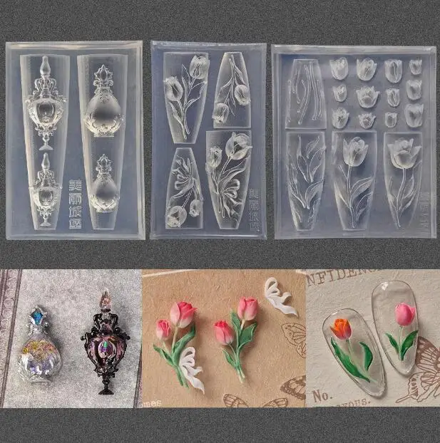 1pc Rose Tulip Lotus 3D Acrylic Mold  Lily of the Valley  Nail Art Decorations  Nails DIY Design Silicone  Nail Art  Nails  Mold 5